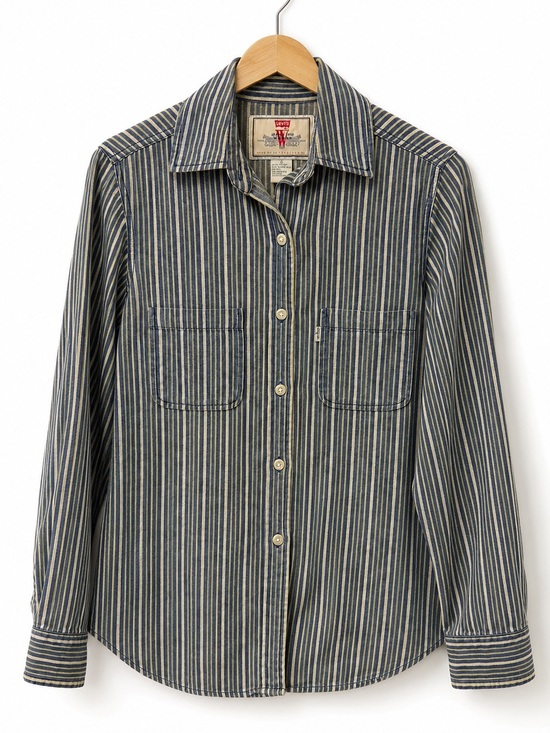Levi's Tops - Levi’s Vintage 1996 Hickory Stripe Work Shirt Button Up Blue Green Women's Small